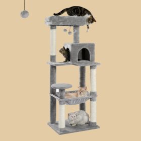 56.3-inch High Indoor Cat Tree, Multi-level Cat Tower With Oversized Hammock, Scratch Column Covered With Sisal, Comfortable Apartment And Top-notch B