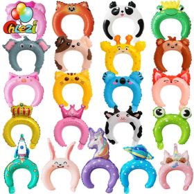 20pcs Cute Animal Tiara Headband Balloon Frog Panda Fox Tiger Cat Baby Shower Kids Toy Happy Birthday Wedding Party Decoration