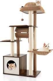 Tangkula Modern Cat Tree for Indoor Cats, 53 Inch Tall Cat Tree Tower with Hammock, Sisal Scratching Posts, Top Perch, Tunnel &