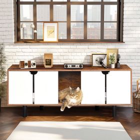 Cat Litter Box Enclosure for 2 Cats, Double Hidden Litter Box Furniture Large Cat Washroom, Indoor Cat House Cabinet TV Stand End Table, White+Vintage