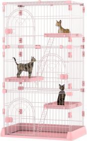 4-Tier Wire Cat Cage Playpen Kennel, Cat Catios Large Space 30 x 20 x 52.5 Inches for 1-3 Cats, Pink Cat Crate with 3 Platforms