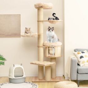 Modern Tall Cat Tree Tower with Scratch Posts and Washable Mats