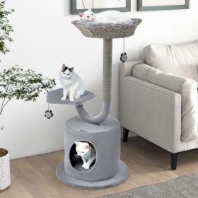 42 Inch Tall Cat Tower with Curved Metal Supporting Frame for Large and Small Cats