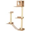 PawHut Wall-Mounted Multi-Level Cat Tree Activity Tower with Sisal-Covered Scratching Posts & an Interior Condo Area