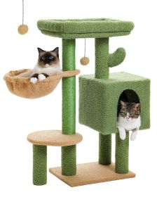 H90CM Cactus Cat Tree Tower Cat Condo for Indoor w/Large Padded Perch Comfy Hammock Scratching Post Dangling Ball arbre a chat