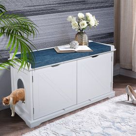 Cat Washroom Bench, Wood Litter Box Cover with Spacious Inner, Ventilated Holes, Removable Partition, Easy Access, White XH