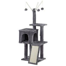 49 inch Cat Tree Cat Tower for Indoor Cats, Cat House with Padded Platform Bed, Toy Balls, Large Cozy Condo and Scratch Board, Dark Grey