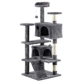 53 inch Multi-Level Cat Tree Cat Condo with Scratching Posts Kittens Activity Tower Pet Play House Furniture, Dark Grey