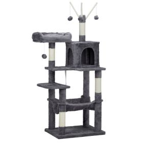 57 inch Cat Tree Cat Tower for Indoor Cats, Cat House with Padded Platform Bed, Toy Balls, Large Cozy Condo and Sisal Scratching Posts, Dark Grey