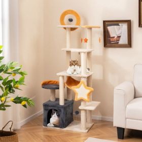 63 Inch Multi-level Cat Tower with Scratching Board and Toys