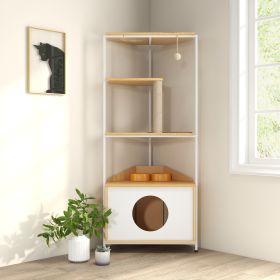 Corner Cat Tower, Cat Tree with Scratching Post, Cat Condo with Feeding Station and Climbing Platforms, Pet Furniture for Indoor Cats