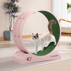 Cat Running Wheel, Small Animal Exercise Treadmill w/ Locking Mechanism, Carpet Runway, Cat Teaser Toy, Indoo,Pink