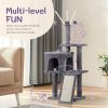 49 inch Cat Tree Cat Tower for Indoor Cats, Cat House with Padded Platform Bed, Toy Balls, Large Cozy Condo and Scratch Board, Dark Grey