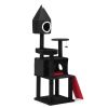 Gothic Cat Tree with Coffin Bed, 64in Black Cat Tower with Condo, Platform, Sisal Scratching Posts, Perch, Ramp, Toy, Cat Furniture