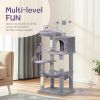 57 inch Cat Tree Cat Tower for Indoor Cats, Cat House with Padded Platform Bed, Toy Balls, Large Cozy Condo and Sisal Scratching Posts, Light Grey