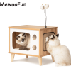 Mewoofun Cat House Wooden Condo Cat Bed Indoor TV-Shaped Sturdy Large Luxury Cat Shelter Furniture with Cushion Cat Scratcher