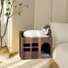 Durable Wooden Cat Cave Bed Furniture Kitten Sleep Lounge House Bed with Cushion Pad Litter Box for Indoor Cats