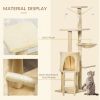 PawHut 53" Plush Sturdy Interactive Cat Condo Tower Scratching Post Activity Tree House - Beige