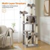 63'' Multi-Level Cat Tree Cat Tower for Indoor Cats with Sisal-Covered Scratching Post, Cozy Cat Condo, Cat Hammock and Wide Top Perch, Grey