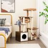 Tangkula Modern Cat Tree for Indoor Cats, 53 Inch Tall Cat Tree Tower with Hammock, Sisal Scratching Posts, Top Perch, Tunnel &