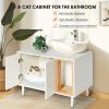 bathroom sink cabinet with Cat Litter Box enclosure, Hidden Litter Pet Washroom with Divider, Indoor Cat House for Large Cats