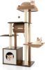 Tangkula Modern Cat Tree for Indoor Cats, 53 Inch Tall Cat Tree Tower with Hammock, Sisal Scratching Posts, Top Perch, Tunnel &