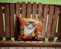 La Perm Cat in Fall Leaves Throw Pillow Machine Washable, Indoor Outdoor Decorative Pillow for Couch, Bed or Patio, 14Hx14W