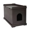 Cat Washroom Bench, Wood Litter Box Cover with Spacious Inner, Ventilated Holes, Removable Partition, Easy Access,Chocolate Brown