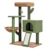 Cactus Cat Tree Cat Tower with Sisal Covered Scratching Post and Cozy Condo Cat Climbing Stand with Plush Perch &Soft Hammock for Indoor Cats(Minimum