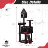 Gothic Cat Tree with Coffin Bed, 64in Black Cat Tower with Condo, Platform, Sisal Scratching Posts, Perch, Ramp, Toy, Cat Furniture