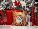 La Perm Cat in Fall Leaves Throw Pillow Machine Washable, Indoor Outdoor Decorative Pillow for Couch, Bed or Patio, 14Hx14W