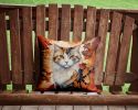 American Curl Cat in Fall Leaves Throw Pillow Machine Washable, Indoor Outdoor Decorative Pillow for Couch, Bed or Patio, 14Hx14W