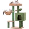 Cactus Cat Tree 34 Inches Cute Cat Tower with Padded Top Perch, Comfy Hammock, Private Condo, Fully Scratching Post and Dangling