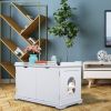 Cat Washroom Bench, Wood Litter Box Cover with Spacious Inner, Ventilated Holes, Removable Partition, Easy Access, White XH