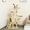 PawHut 53" Plush Sturdy Interactive Cat Condo Tower Scratching Post Activity Tree House - Beige