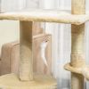 PawHut 53" Plush Sturdy Interactive Cat Condo Tower Scratching Post Activity Tree House - Beige