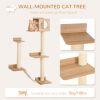 PawHut Wall-Mounted Multi-Level Cat Tree Activity Tower with Sisal-Covered Scratching Posts & an Interior Condo Area