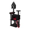 Gothic Cat Tree with Coffin Bed, 64in Black Cat Tower with Condo, Platform, Sisal Scratching Posts, Perch, Ramp, Toy, Cat Furniture