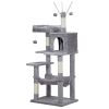 57 inch Cat Tree Cat Tower for Indoor Cats, Cat House with Padded Platform Bed, Toy Balls, Large Cozy Condo and Sisal Scratching Posts, Light Grey