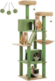 PAWZ Road 180cm Large Cat Tree For Indoor Cats, Multi-Level Cat Tower Cat Scratching Post With 2 Perches, 2 Condos, Hammock And 2 Pompoms Grey (Color: Green)