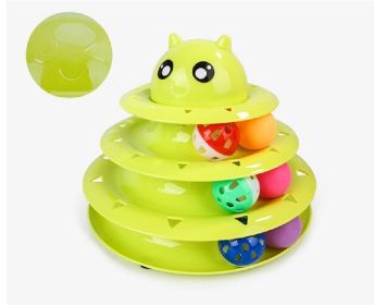 Cat Toy Three Tier Rotary Tower Track with Sound Bell Ball Interactive Pet Toy (Color: Green)