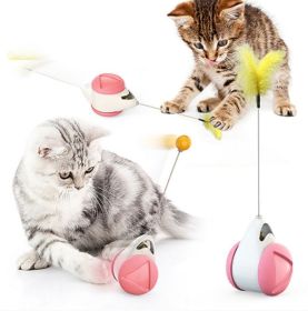 Cat Teaser Toy Feather Toy Cat Tumbler Teasing Ball with Bell Interactive Toy (Color: pink)