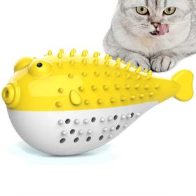 Fish Shape Built-in Small Bell Cat Pet Toothbrush Refillable Catnip Simulation Fish Teeth Cleaning 2 in 1 Chew Toys (Color: yellow)