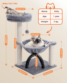 H84CM Small Cactus Cat Tree Tower for Indoor Cozy Hammock Scratching Post Self Groomer for Kitty Durable Stable Large Perch Ball (Color: AMT0196GY, size: as picture)