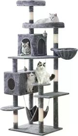 Cat Tree 71.6 inches Cat Tower for Cats,Multi-Level Cat Condo Furniture with Scratching Posts, with Cozy Basket & Hammock (Color: Grey)