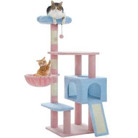 Flower Cat Tree Multi-Level Cat Tower with Sisal Covered Scratching Posts Cute Cat Condo for Indoor Small Medium Cats Top Perch (Color: AMT0236BU)