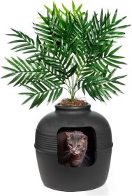 The Original Hidden Litter Box, Artificial Plants & Enclosed Cat Planter Litter Box, Vented & Odor Filter, Easy to Clean (Color: Black Suede)