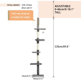 Adjustable 228-274cm Height Floor-to-Ceiling Vertical Cat Tree Stable Tall Cat Climbing Tree Cat Kittens Cat Toy (Color: AMT0160GY, size: XL)