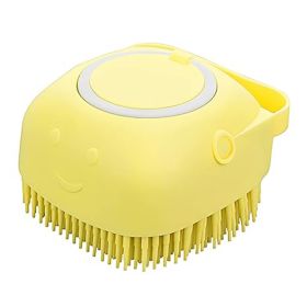 Dog Cat Bath Brush Comb Silicone Rubber Dog Puppy Massage Brush Hair Fur Grooming Cleaning Brush Soft Shampoo Dispenser (Colour: Yellow)