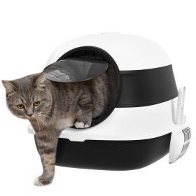 PawHut Cat Litter Box with Lid, Covered Litter Box w/ High Sides, Air Freshener, Large Two-Way Entrance Kitty Litter Box, Foldable, Easy Clean, White (Color: as Pic)